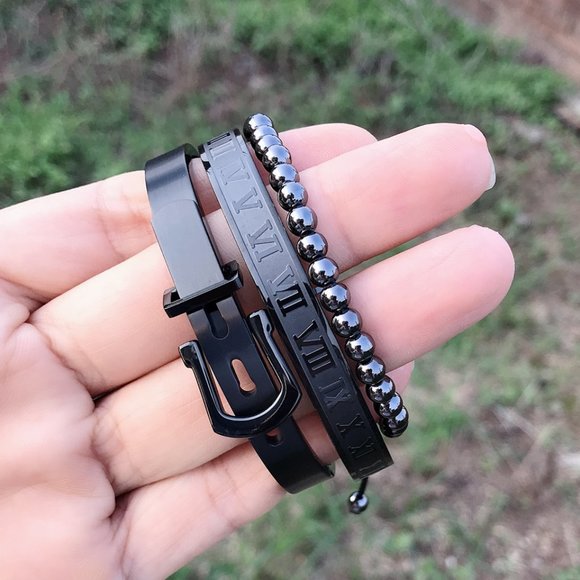 Royal Roman Other - New! 3 Piece Royal Roman Bracelets Bangles Adjustable Black Buckle